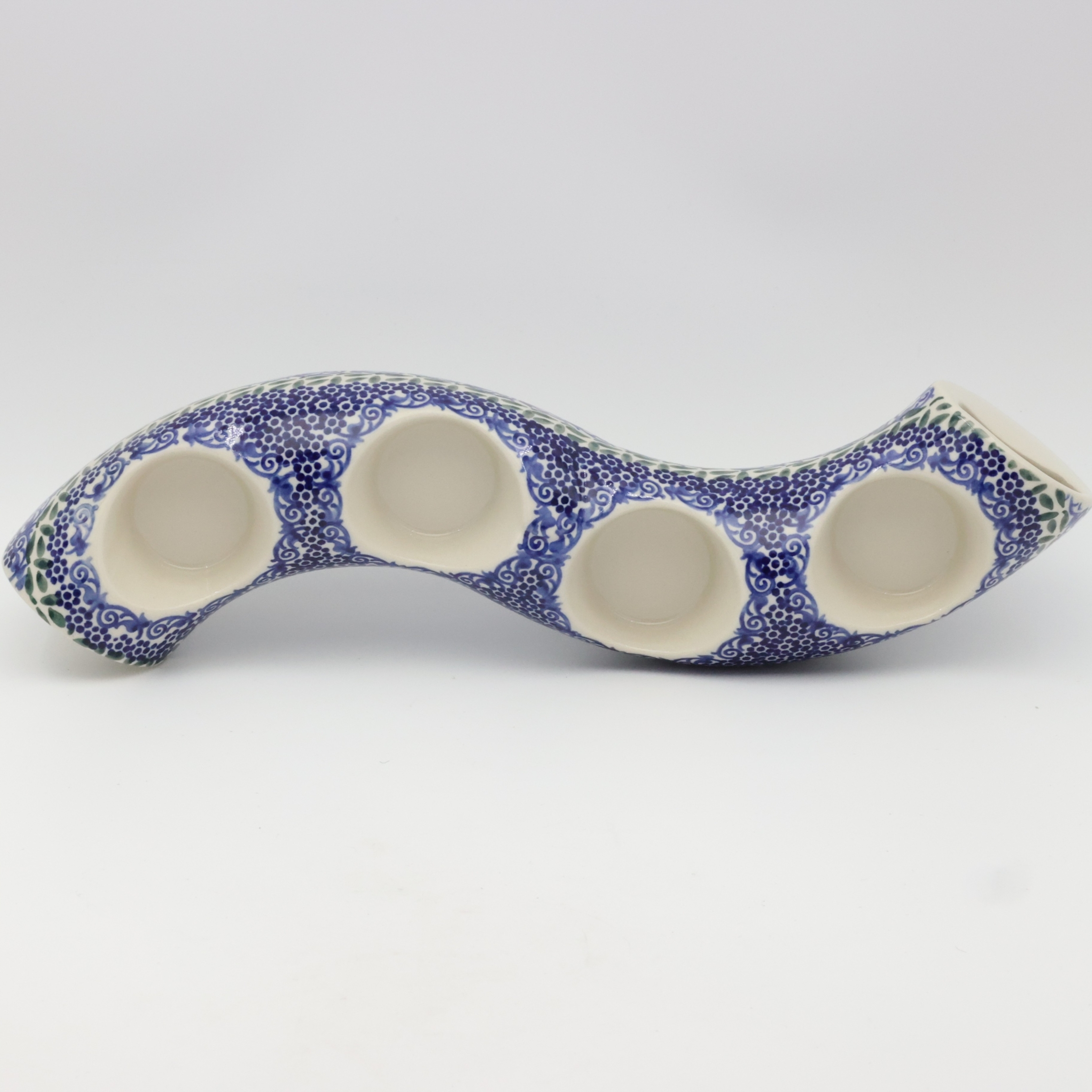 Ceramic Bolesławiec candle holder A750 D75 with classic traditional patterns.